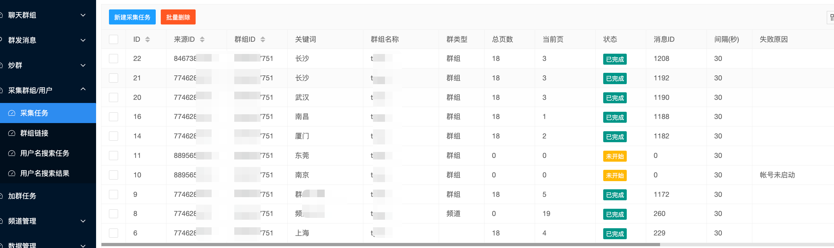 TG Monitor Telegram采集群组任务列表